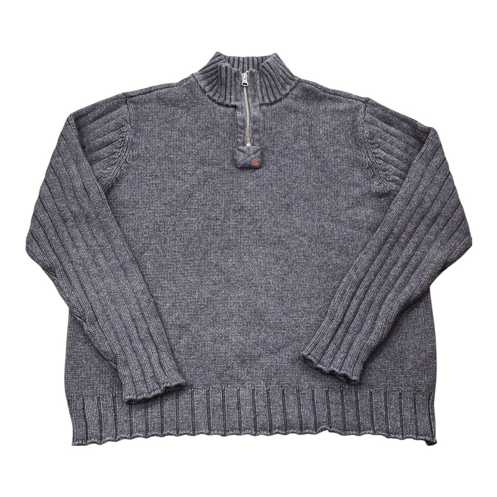 Vintage Polo Jeans Co Ralph Lauren Men's XL 1/4 Zip Cotton Sweater Gray